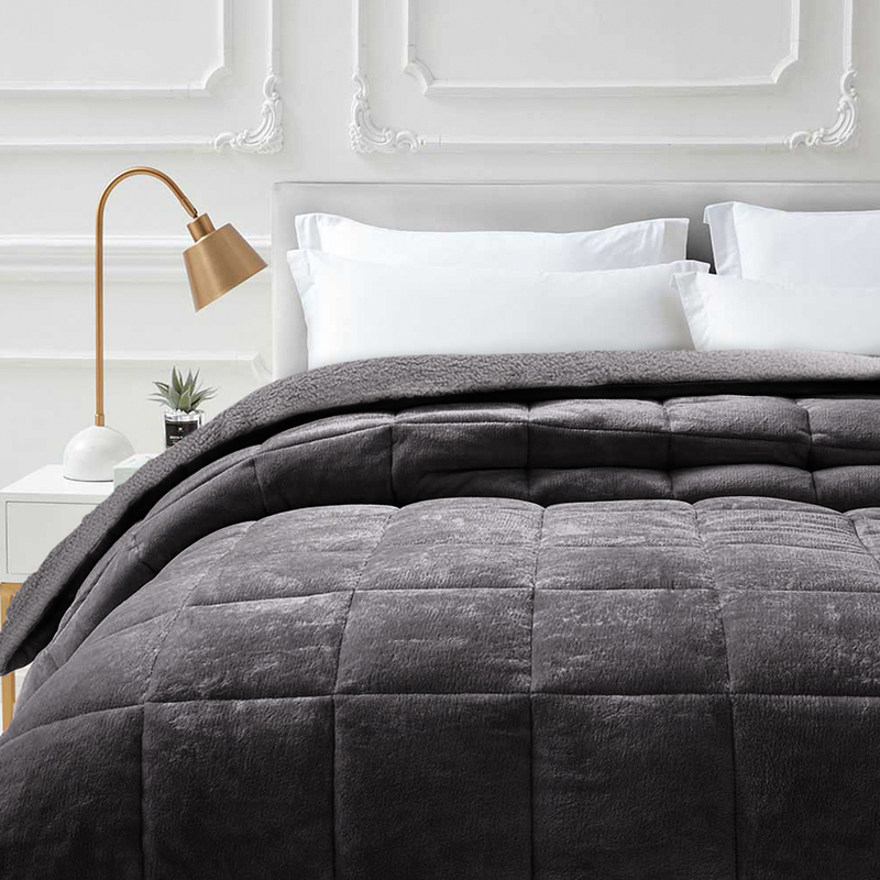 Ionion blanket flannel sherpa 220x240cm - grey, , medium-null