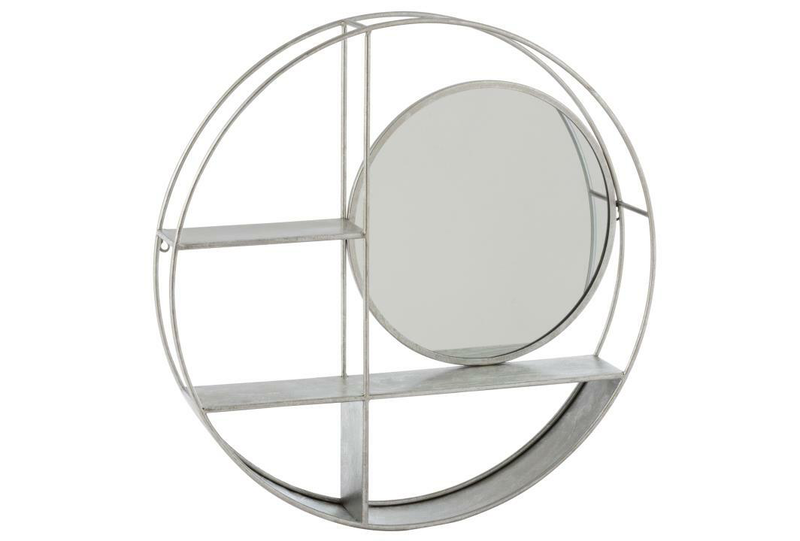 Wall rack round mirror silver, , medium-null