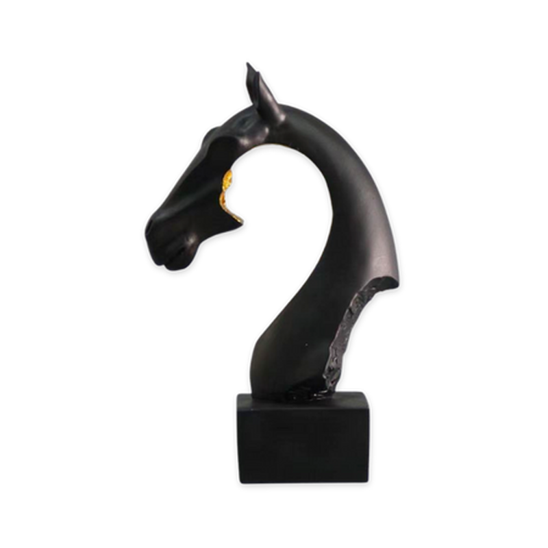 Polyresin gold black horse 16x8x26cm, , medium-null
