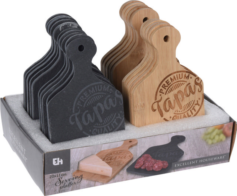 Cheese board slate or bamboo 20x11x0.5cm 2 assorted designs, , medium-null