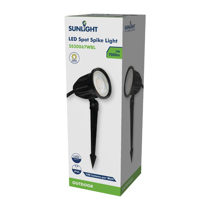 Sunlight led 7w spot spike light black 700lm 3000k 45° ip65 ø65xh195mm, , medium image number null