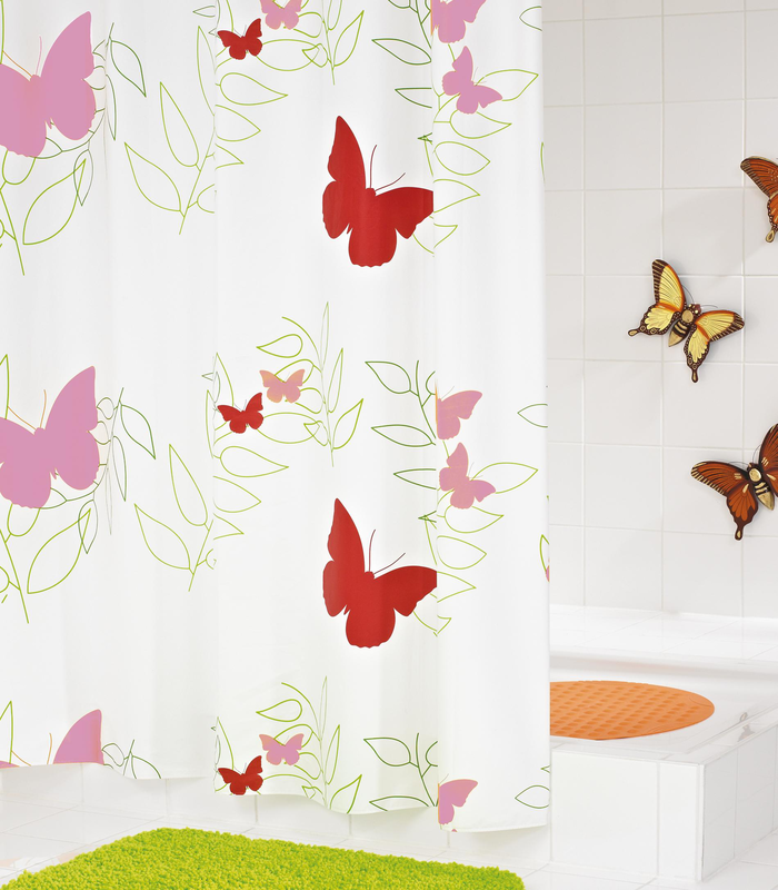 Product image: Shower curtain vinyl 180x200 cm butterflies red, , medium-null