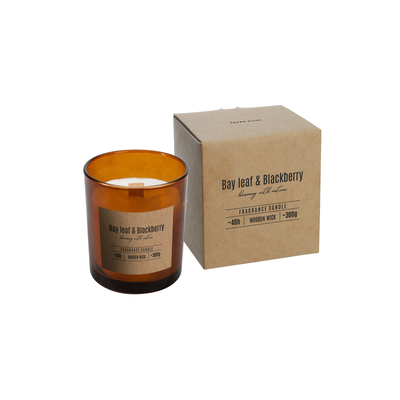 Aromatic candle in a glass with wooden wick leaf & blackberry  ~ 40h, Brown, medium