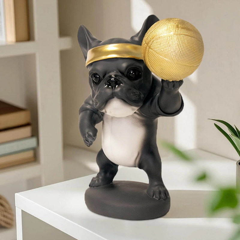 Product image: Polyresin grey gold dog playing basketball 23x13x23cm, , medium-null