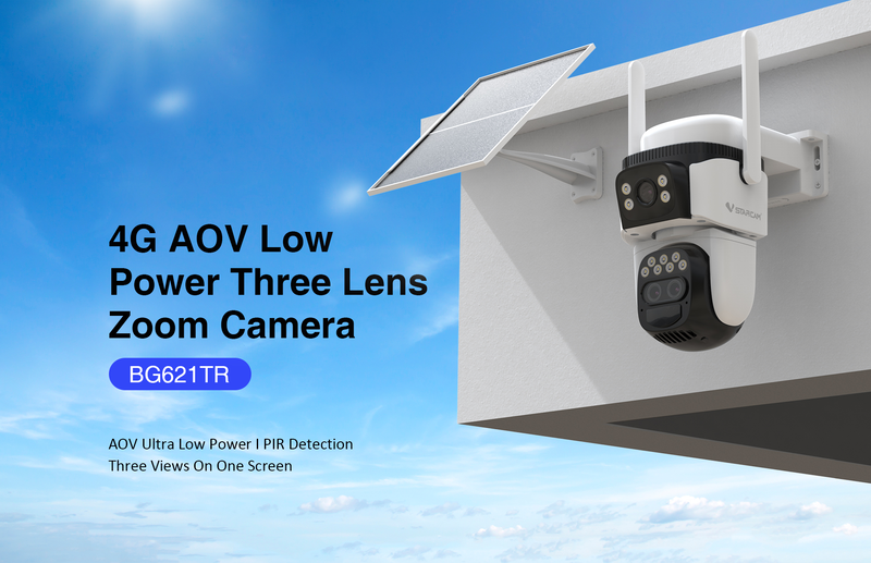 Vstarcam outdoor 4G with solar panel 3mp aov low power three lens dual view 10x zoom camera, , medium-null
