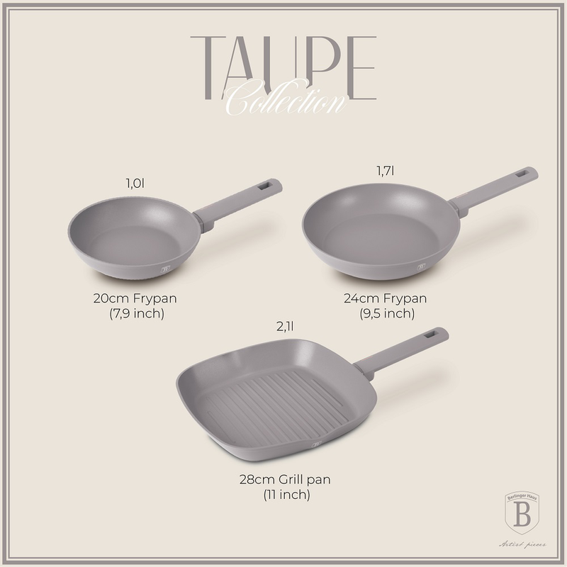 Product image: Berlinger haus σετ τηγάνια 3 τεμ και γκριλ με αντικολλητική επίστρωση, taupe collection bh-8109, , medium-null