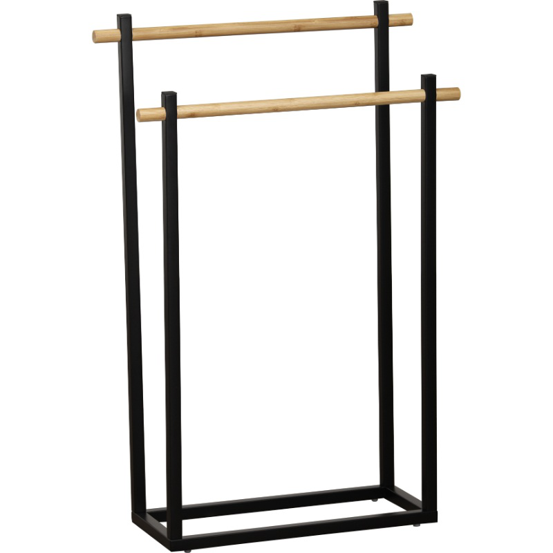 Product image: Tendance rectangular metal towel rack - black/bamboo, , medium-null