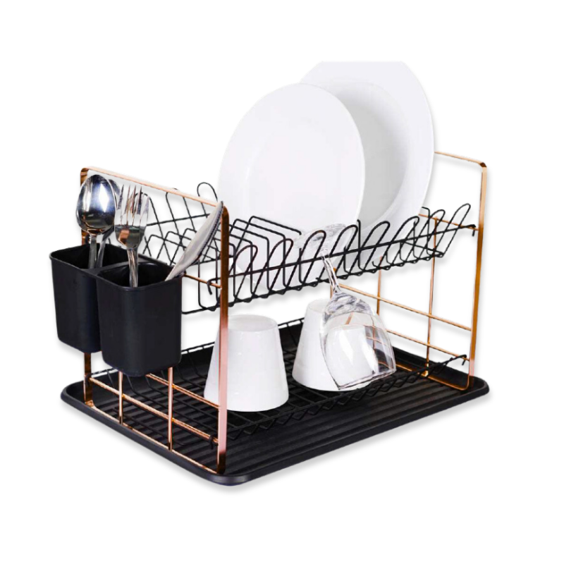 Ankor dish dryer lux 2 tier black-rosegold, , medium-null