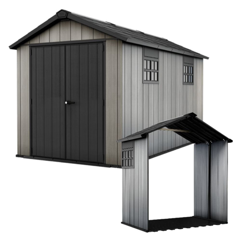 Product image: Keter oakland 7.5x13ft αποθήκη κήπου 287 x 230 x 242 cm με ενσωματομένο δάπεδο, φεγγίτη, 2 παράθυρα & σετ επέκτασης 242 x 230 x 126 cm, , medium-null