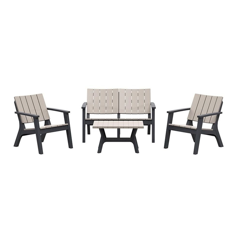 Product image: Bondi σετ πλαστικού καθιστικού 4 θέσεων (καναπές, 2 καρέκλες & τραπέζι) μαύρο & γκρι, , medium-null