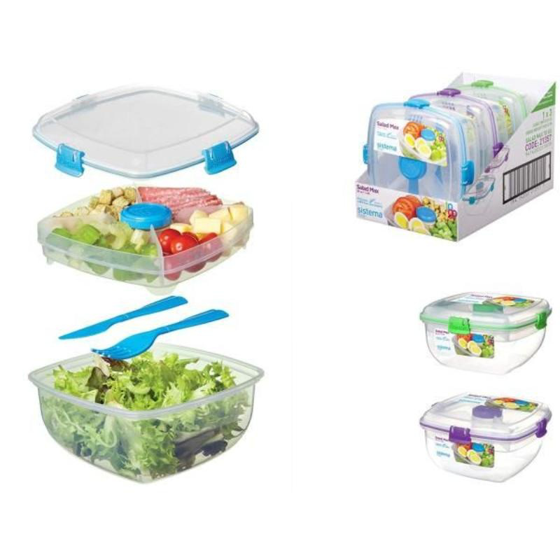 Sistema to go salad max 1.3l + cutlery - assorted colors, , medium-null