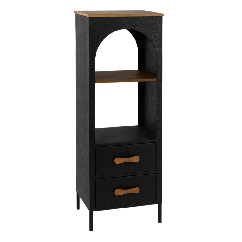 Black metal and wood shelf, , medium image number null