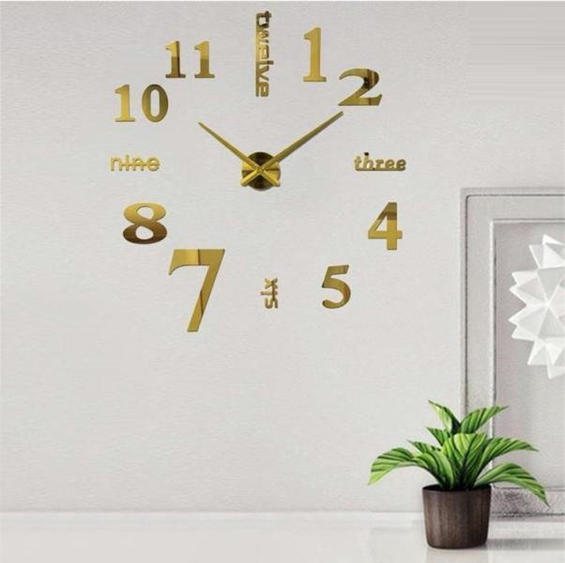 Product image: Ρολόι τοίχου diy με αυτοκόλλητα ψηφία 3d χρυσό 60x60cm, , medium-null