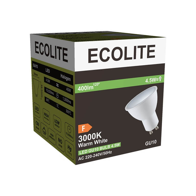 Product image: Ecolite led 4.5w lamp gu10 400lm 3000k 120° frosted, , medium-null