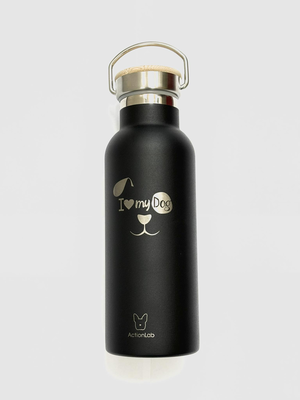 Bamboo bottle black i love my dog - 500ml, , medium