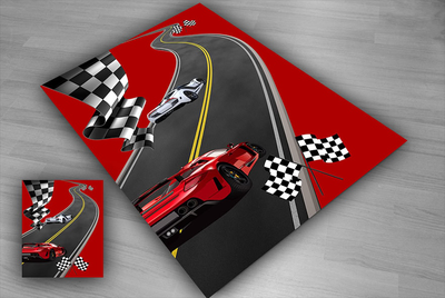 Red sport car kids carpet, , medium
