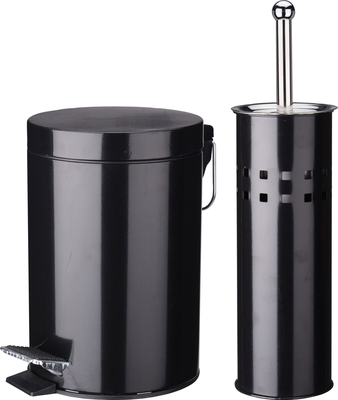 Bathroom black toilet brush and pedal bin set 2pcs, , medium