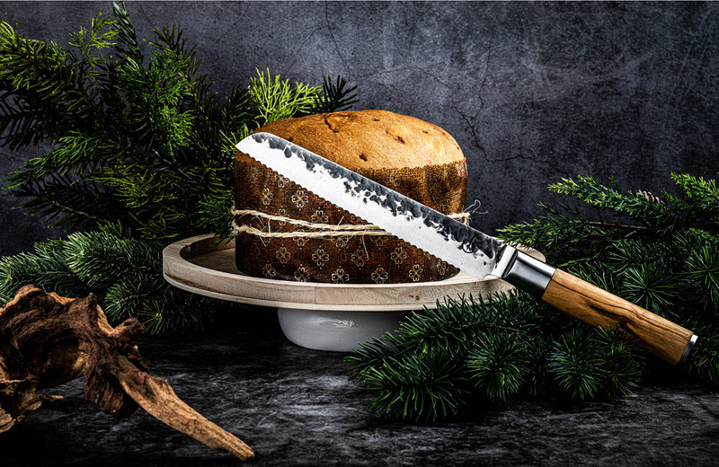 Forged olive wood bread knife 440c japanese steel 20.5cm, , medium image number null