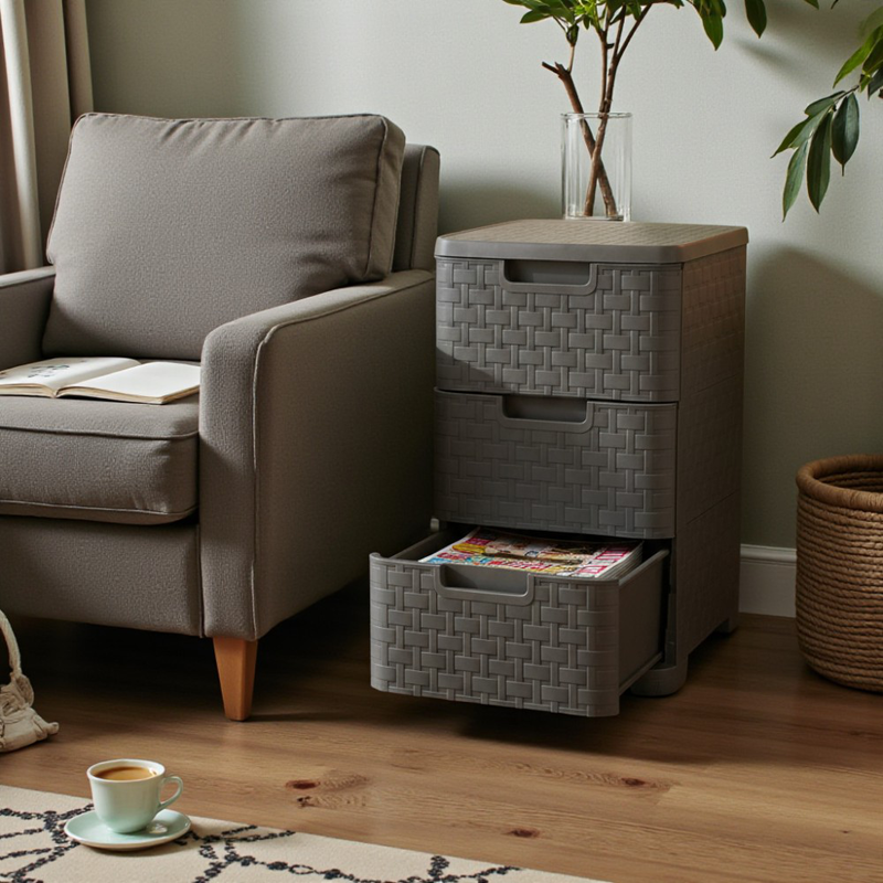 Rattan συρταριερα με 3 συρταρια - μαυρο, , medium-null