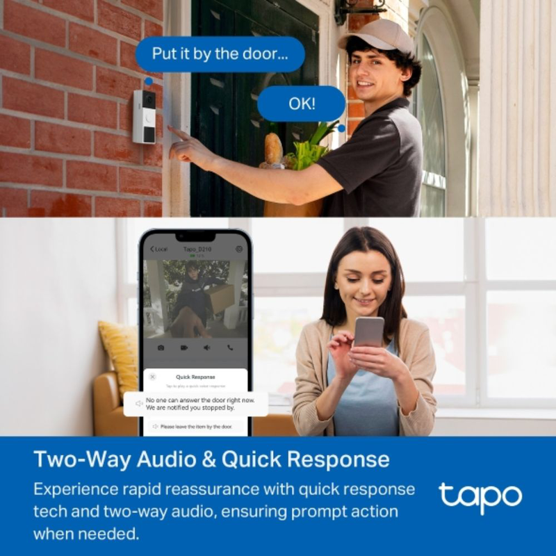 Product image: Tapo d210 έξυπνο κουδούνι πόρτας με κάμερα 2k & μπαταρία μακράς διάρκειας για ασφάλεια χωρίς καλώδια, , medium-null