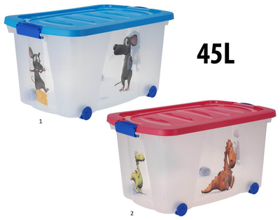 Storage box with lid and wheels 45l 2 assorted colours, , medium