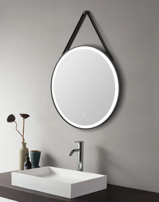 Round led mirror with black frame