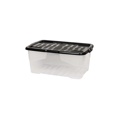 Strata storage box 100l 80x40x51cm transparent with black lid, , medium