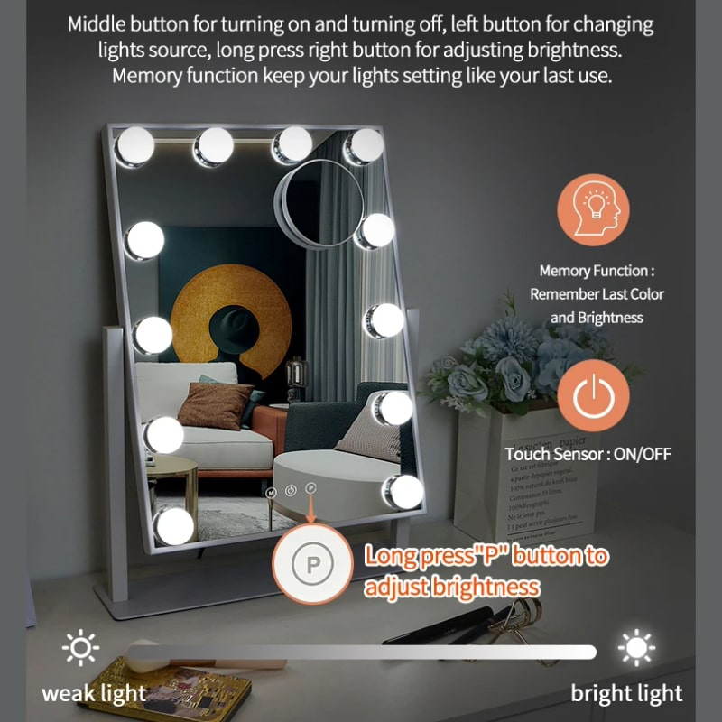 Hollywood led καθρέφτης μακιγιάζ με ρυθμιζόμενο φως-null