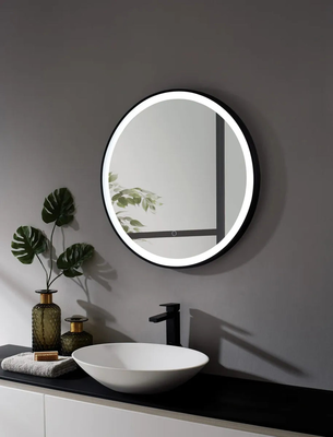 Round led mirror with black frame 75cm, , medium