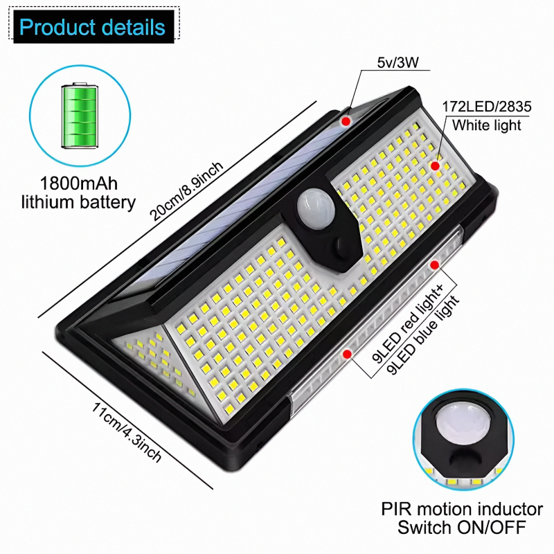 Ηλιακό φωτιστικό solar body sensor lamp 190 smd, , medium image number null