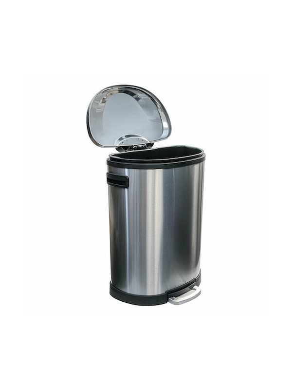 Silver stainless steel waste bin with pedal 50lt, , medium-null