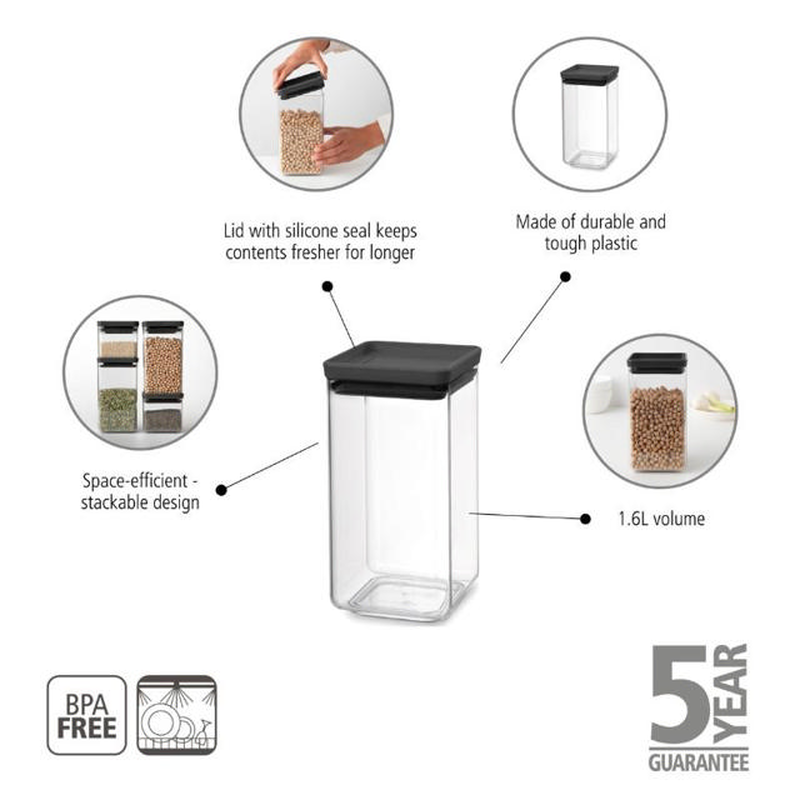 Brabantia tasty square canister 1.6l - dark grey, , medium-null