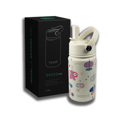 Dozze Kids water bottle - 355ml, Blooming butterflies / Off white, medium