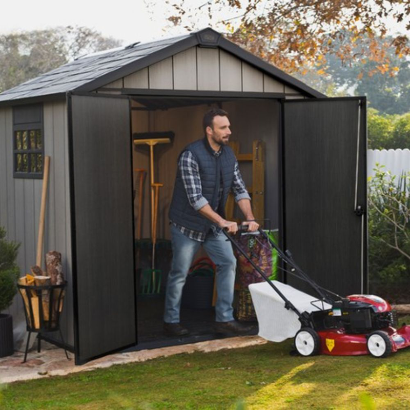 Keter oakland 7.5x7ft αποθήκη κήπου 230 x 223.8 x 242 cm, ρητινώδης κατασκευή με ξύλινη όψη, παράθυρο, δάπεδο & φεγγίτη, , medium-null