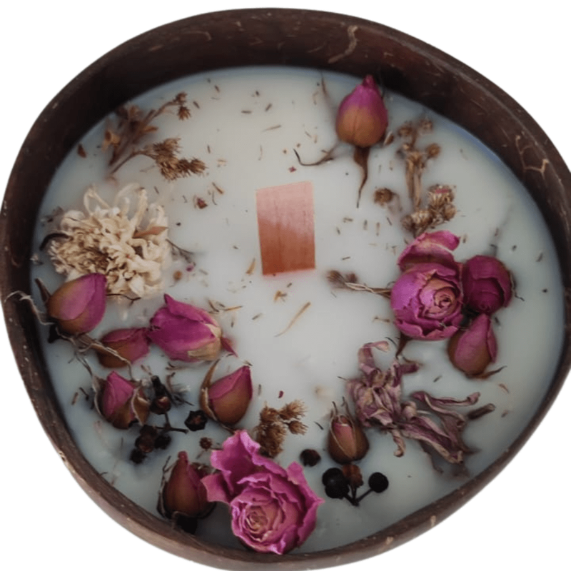 Homemade soy wax candle in coconut bowl (wood wick) - velarte, , medium-null