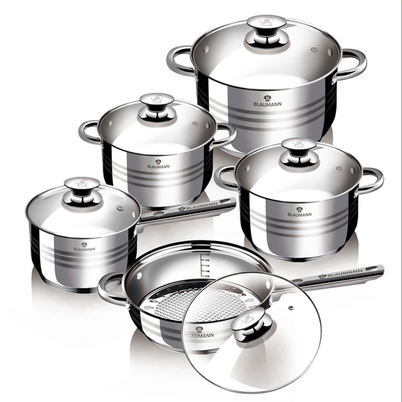 Blaumann 10 pcs jumbo cookware set s/steel gourmet line 1637-null