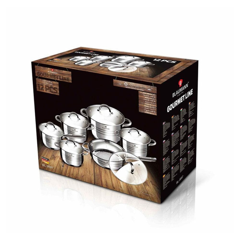 Product image: Blaumann gourmet line bl-3875 σετ μαγειρικών σκευών 12 τεμαχίων , ανοξείδωτα σκεύη με πάτο 5 στρώσεων και κατάλληλα για επαγωγή, , medium-null