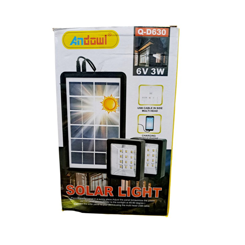Ηλιακοί προβολείς led σετ 2x3w 12 smd με πάνελ και θύρα φόρτισης USB q-d630 andowl, , medium-null