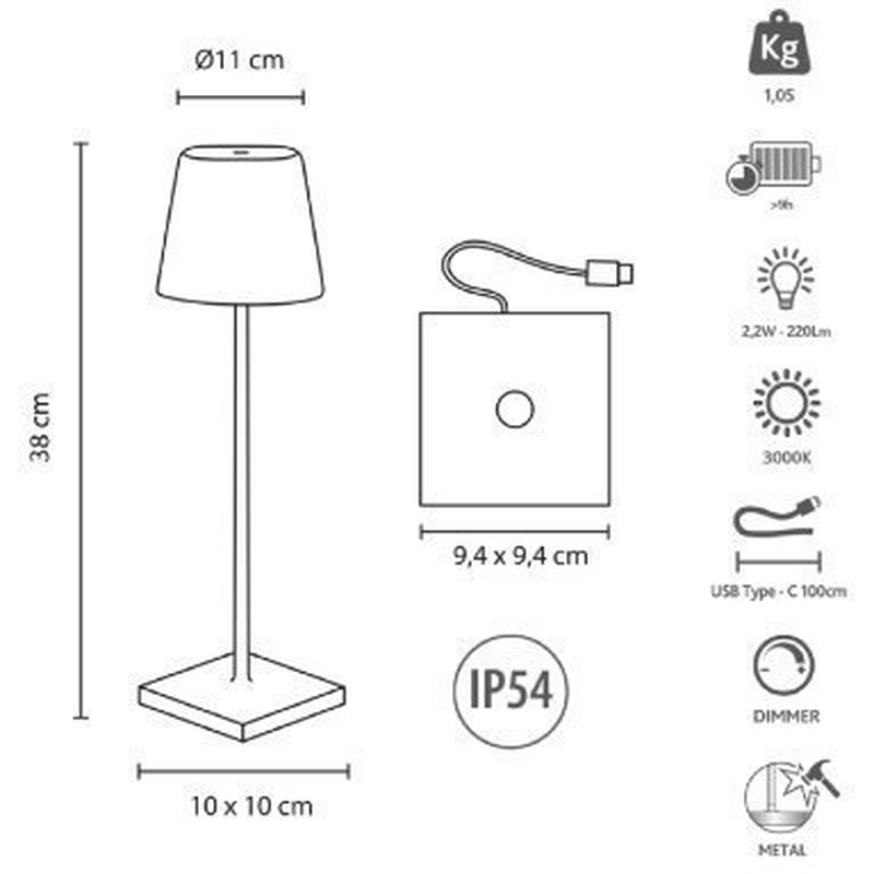 Kelu chloe USB-c rechargeable ip54 table lamp 200lm 4400mAh white, , medium-null