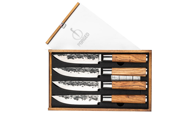 Forged olive wood xxl set of 4pc steak knives 440c japanese steel 14cm, , medium-null