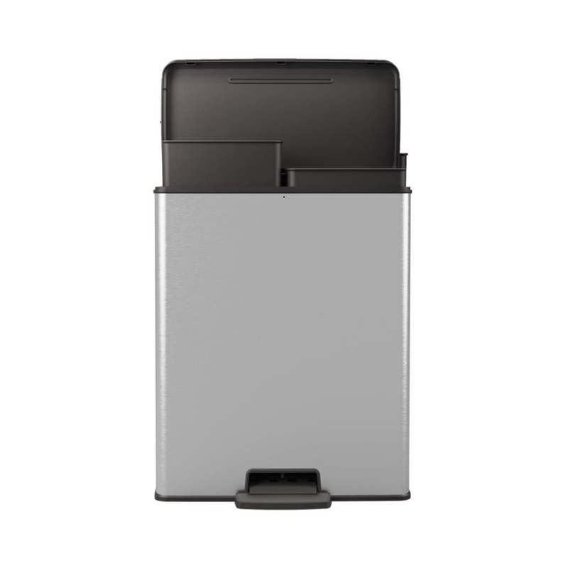 Διπλός κάδος ανακύκλωσης curver deco 2x26l με πεντάλ, μεταλλική όψη, αθόρυβο κλείσιμο, , medium-null