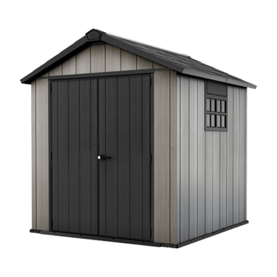Keter oakland 7.5x7ft αποθήκη κήπου 230 x 223.8 x 242 cm, ρητινώδης κατασκευή με ξύλινη όψη, παράθυρο, δάπεδο & φεγγίτη, , medium