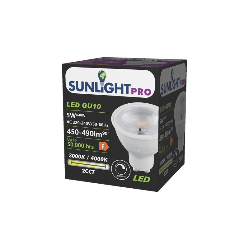 Product image: Sunlight pro led 5w λαμπτηρας gu10 ρυθμιζομενο 450-490lm 2cct (3000k/4000k) 38°, , medium-null