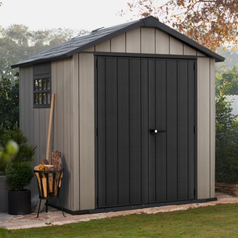 Keter oakland 7.5x7ft αποθήκη κήπου 230 x 223.8 x 242 cm, ρητινώδης κατασκευή με ξύλινη όψη, παράθυρο, δάπεδο & φεγγίτη, , medium-null