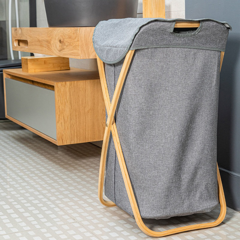 Estia bamboo essentials laundry basket - grey, , medium-null