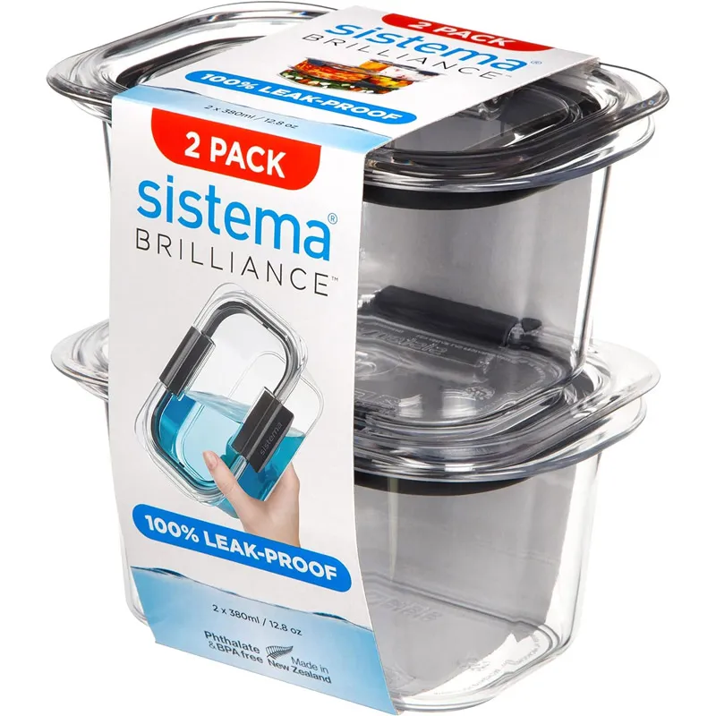 Sistema brilliance food container 380ml (2 pieces) &ndash; plastic, transparent & 100% leakproof ss55102, , medium-null