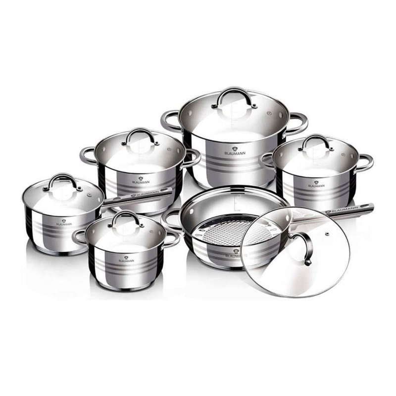 Product image: Blaumann gourmet line bl-3875 σετ μαγειρικών σκευών 12 τεμαχίων , ανοξείδωτα σκεύη με πάτο 5 στρώσεων και κατάλληλα για επαγωγή, , medium-null