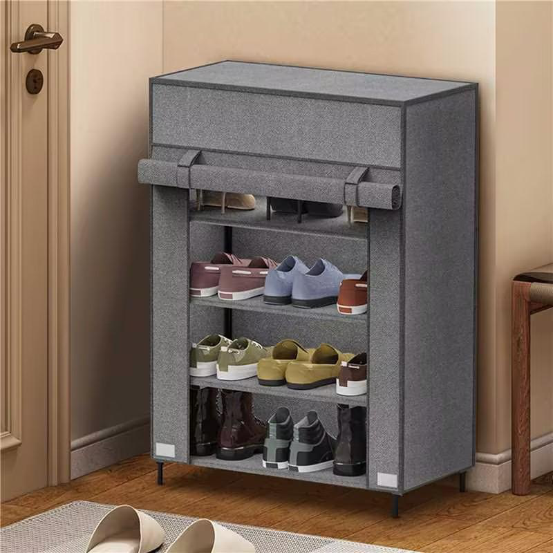 Tiddy woven shoe rack 60x30x80cm - grey, , medium-null