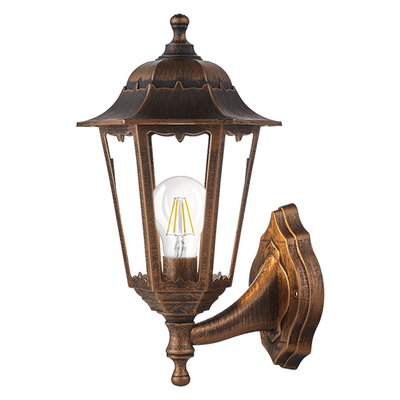 Sunlight 1xe27 hexagonal lantern post light brushed gold ip44 l222xh465mm