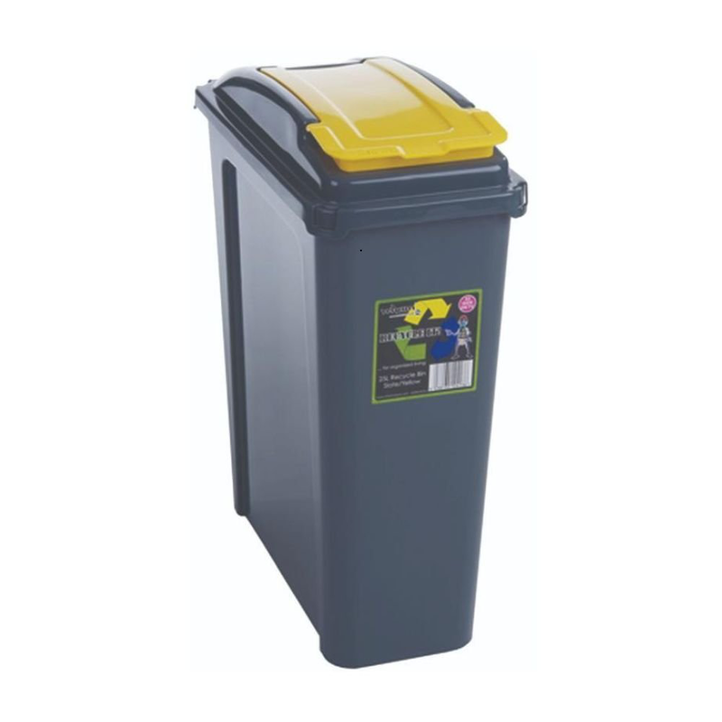Product image: Κάδος ανακύκλωσης 25l με κίτρινο καπάκι & καπάκι flip, ανθεκτικός, στενός & ιδανικός για εσωτερικούς χώρους, , medium-null